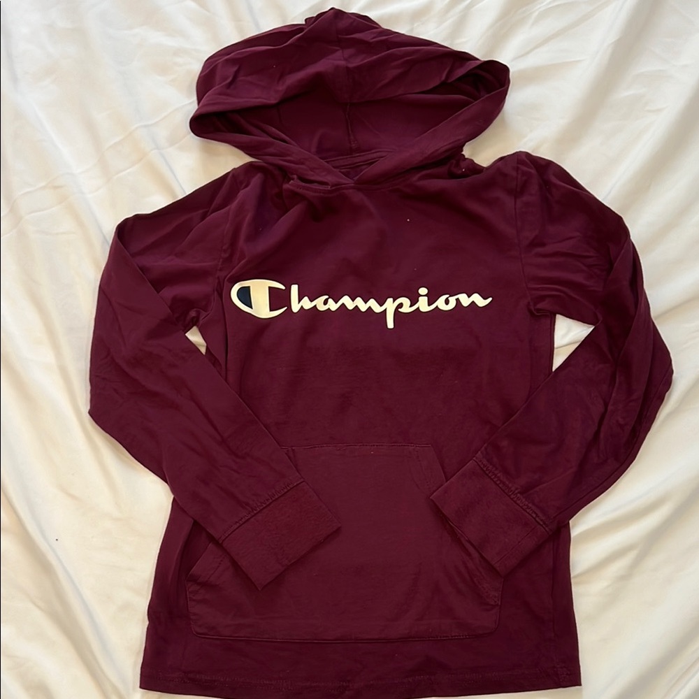 Champion Kids Maroon Red White Blue Hooded Long Sleeve‎ Shirt Boys Size Small